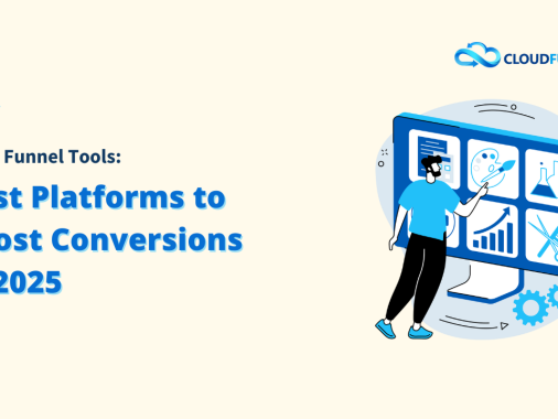 Sales Funnel Tools: Best Platforms to Boost Conversions in 2025, featuring a person interacting with a large monitor displaying various marketing and analytics icons, representing effective Sales Funnel Tools